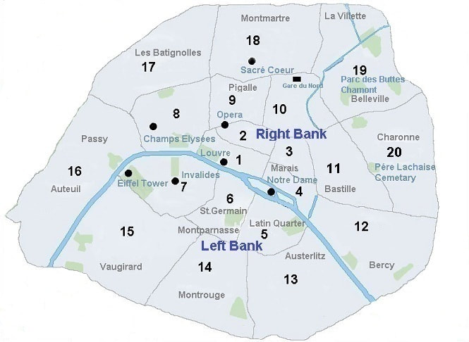 Paris arrondissement map