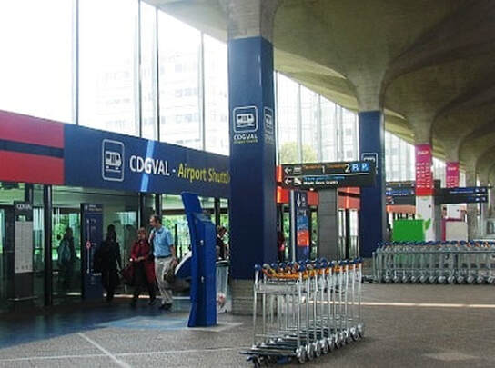 Access to the airport shuttle train at Charles de Gaulle train station CDG 1