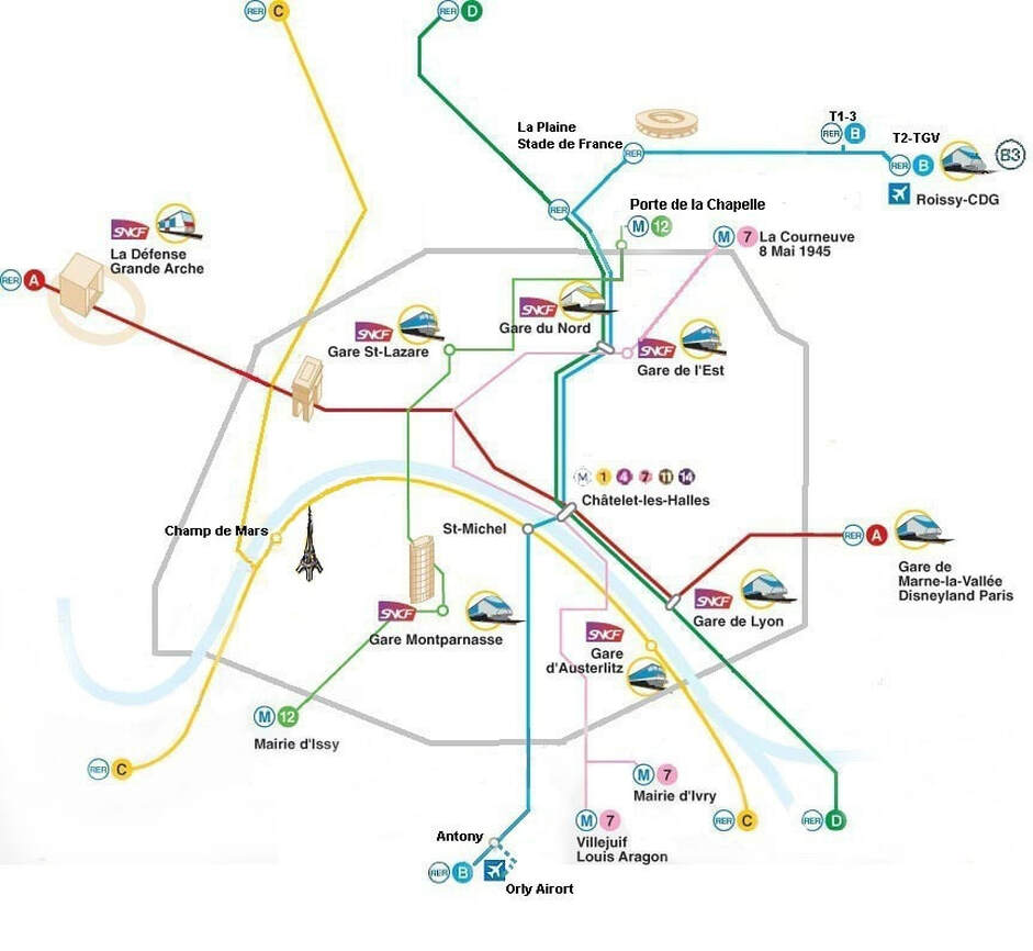 Plan of Paris train station locations - ABOUT-PARIS.COM