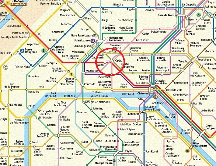 Opera metro on Paris Metro map