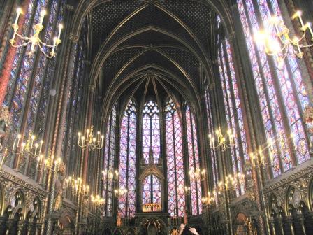 Stained gkass windows in the Saint Chapelle in the first arrondissement of Paris